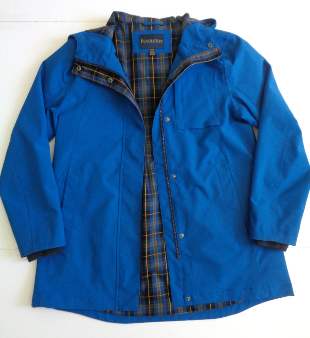 Pendleton Hooded Jacket Women Small Blue Plaid Lining Outdoor Coastal Rain Coat